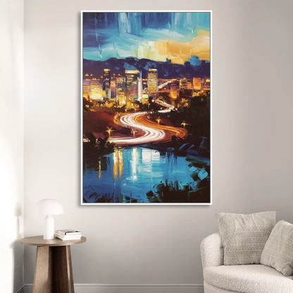 Henderson Nightscape Living Room - White Canvas Wall Art