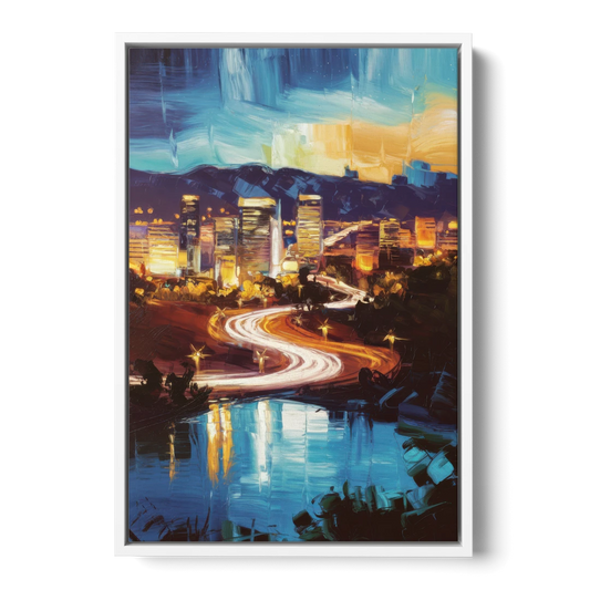 Henderson Nightscape - White Framed Canvas Wall Art - Front