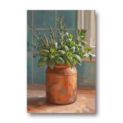 Herb Wall Art Kitchen Terracotta Crock - Canvas Wall Art - Front