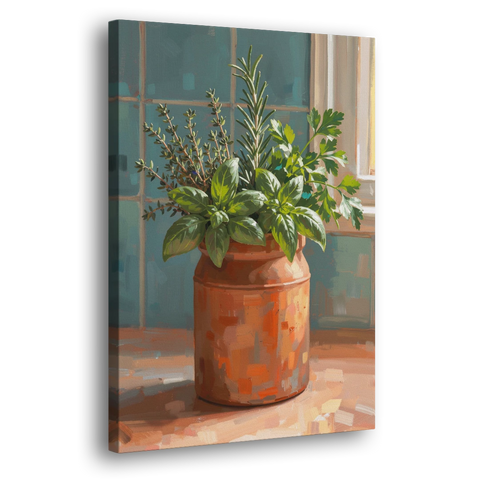 Herb Wall Art Kitchen Terracotta Crock - Canvas Wall Art - Side