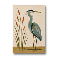 Heron Wall Art of a Blue Heron Among Cattails - Canvas Wall Art - Front