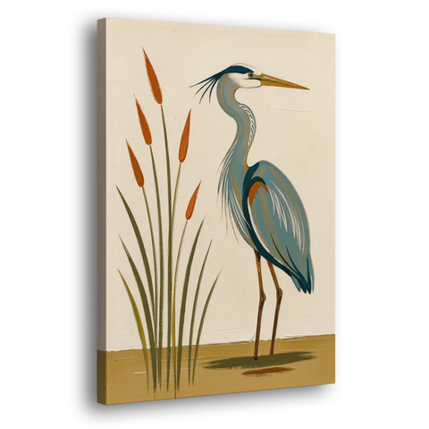 Heron Wall Art of a Blue Heron Among Cattails - Canvas Wall Art - Side