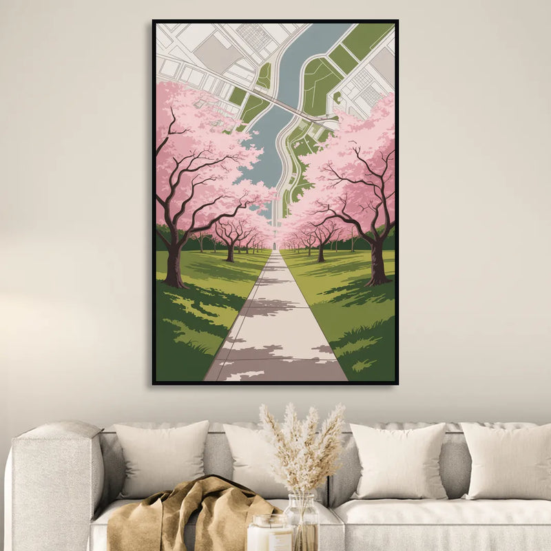 High Park Cherry Blossoms Living Room - Black Canvas Wall Art