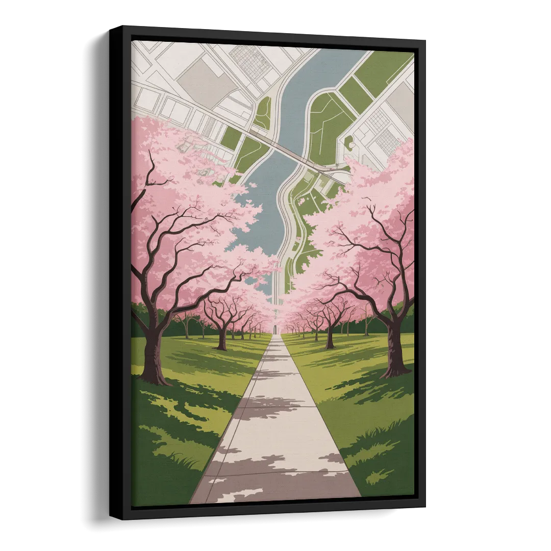 High Park Cherry Blossoms Side - Black Canvas Wall Art