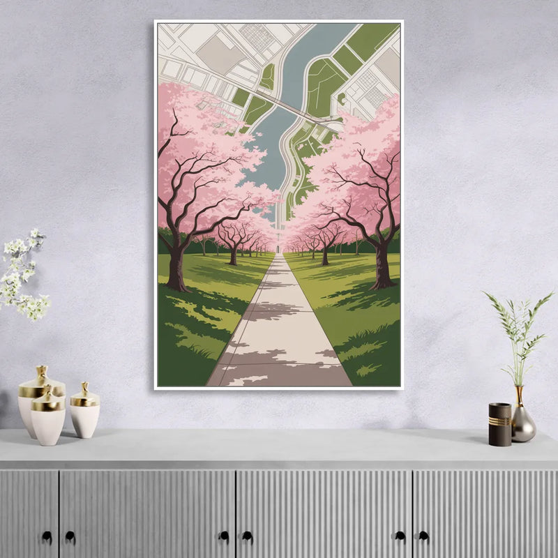 High Park Cherry Blossoms Living Room - White Canvas Wall Art