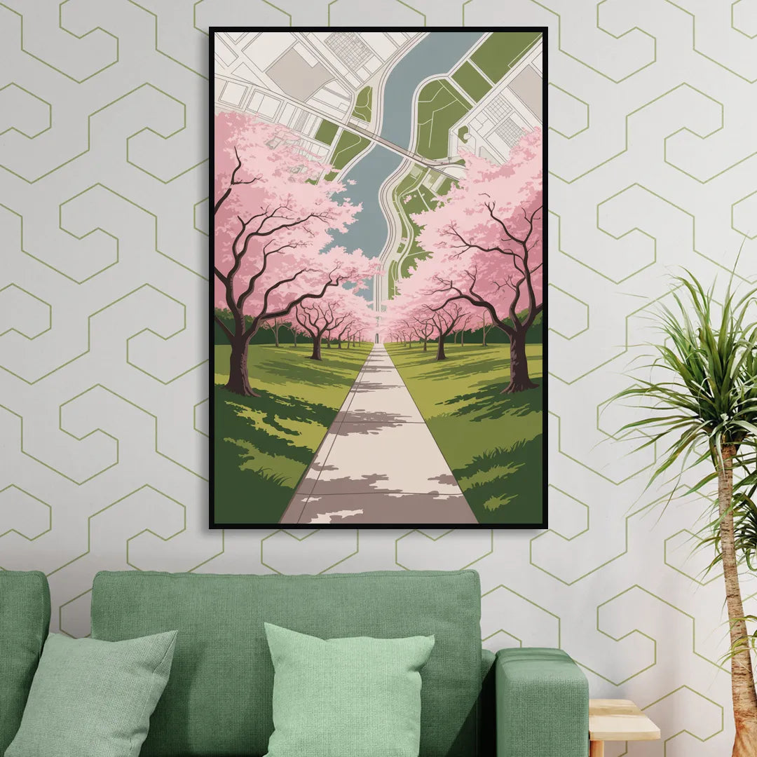 High Park Cherry Blossoms Sitting Room - Black Canvas Wall Art
