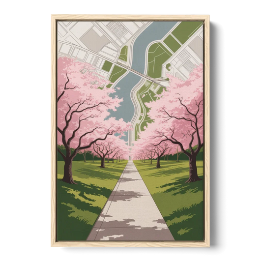 High Park Cherry Blossoms - Oak Framed Canvas Wall Art - Front