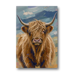 Highland Cow Canvas Painting in Autumn Wind - Canvas Wall Art - Front