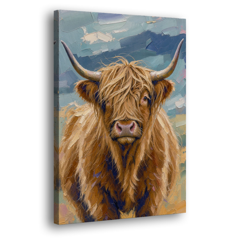 Highland Cow Canvas Painting in Autumn Wind - Canvas Wall Art - Side