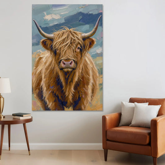 Highland Cow Canvas Painting in Autumn Wind - Canvas Wall Art - Sofa - 40x60