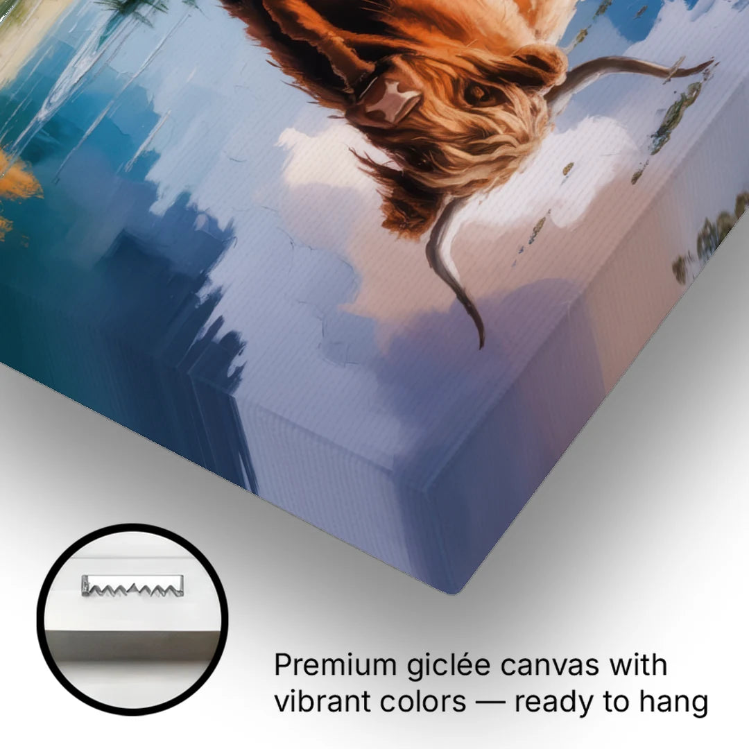Highland Cow Reflections - Canvas Wall Art - Gallery Wrap Corner