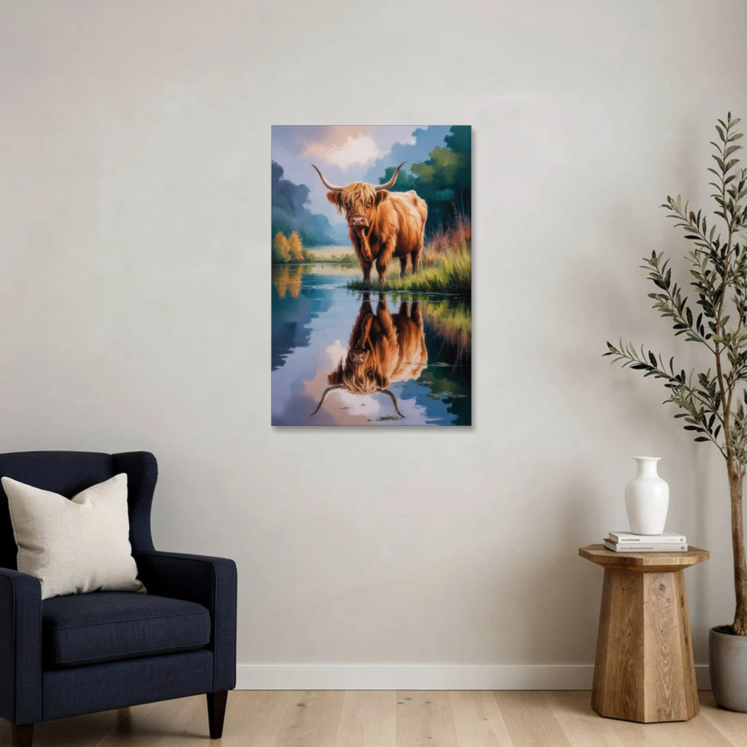 Highland Cow Reflections - Canvas Wall Art - Sofa - 24x36