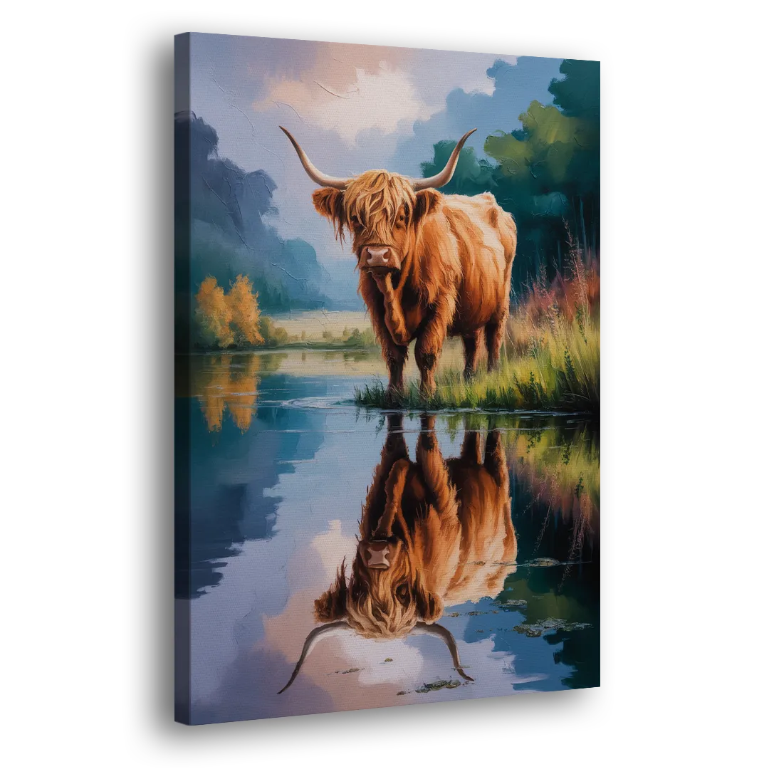 Highland Cow Reflections Side - Canvas Wall Art
