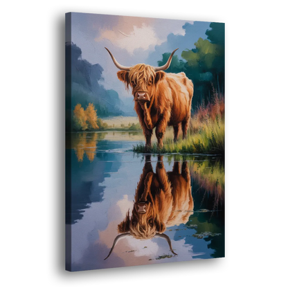 Highland Cow Reflections Side - Canvas Wall Art
