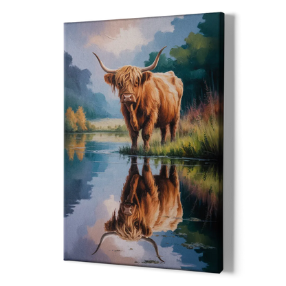 Highland Cow Reflections - Canvas Print Art Sides