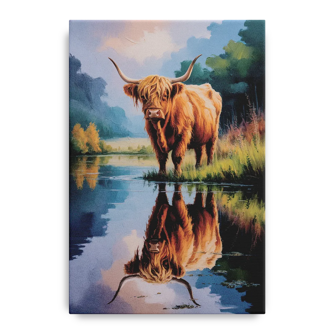 Highland Cow Reflections Front - Canvas Wall Art