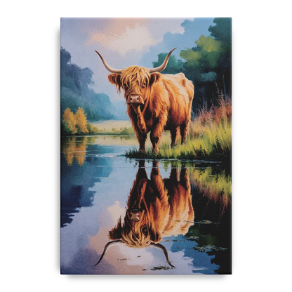 Highland Cow Reflections Front - Canvas Wall Art