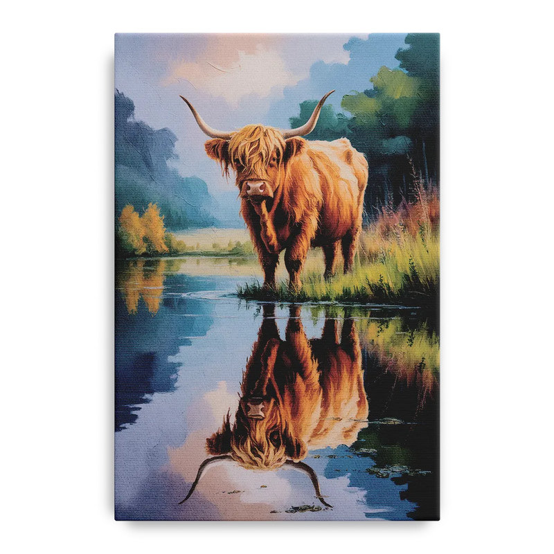 Highland Cow Reflections Front - Canvas Wall Art