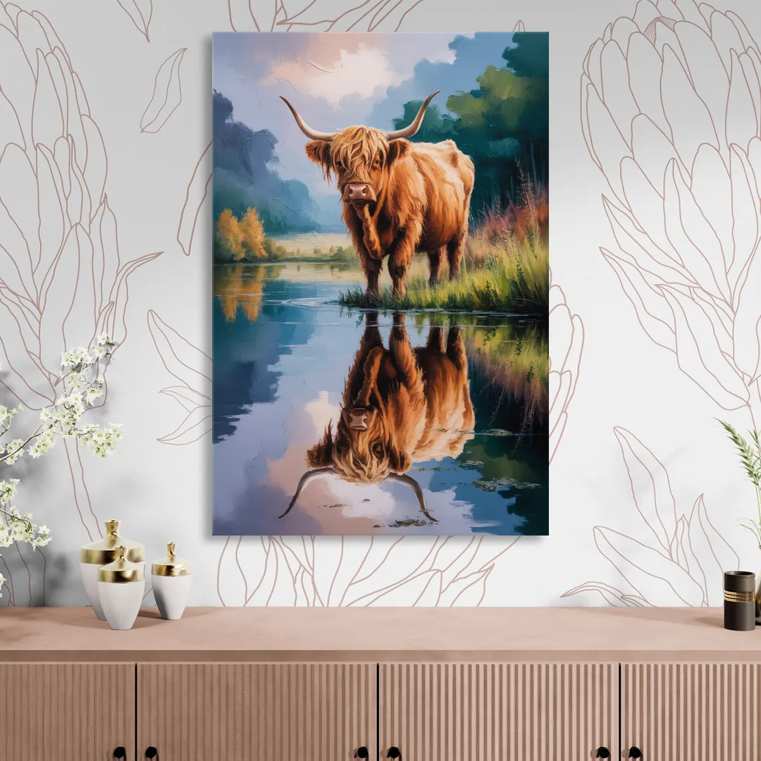 Highland Cow Reflections Sitting Room - Canvas Wall Art