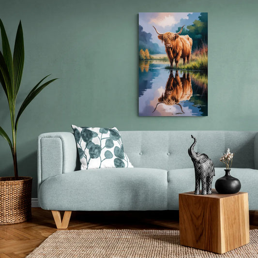Highland Cow Reflections - Canvas Wall Art Living Room