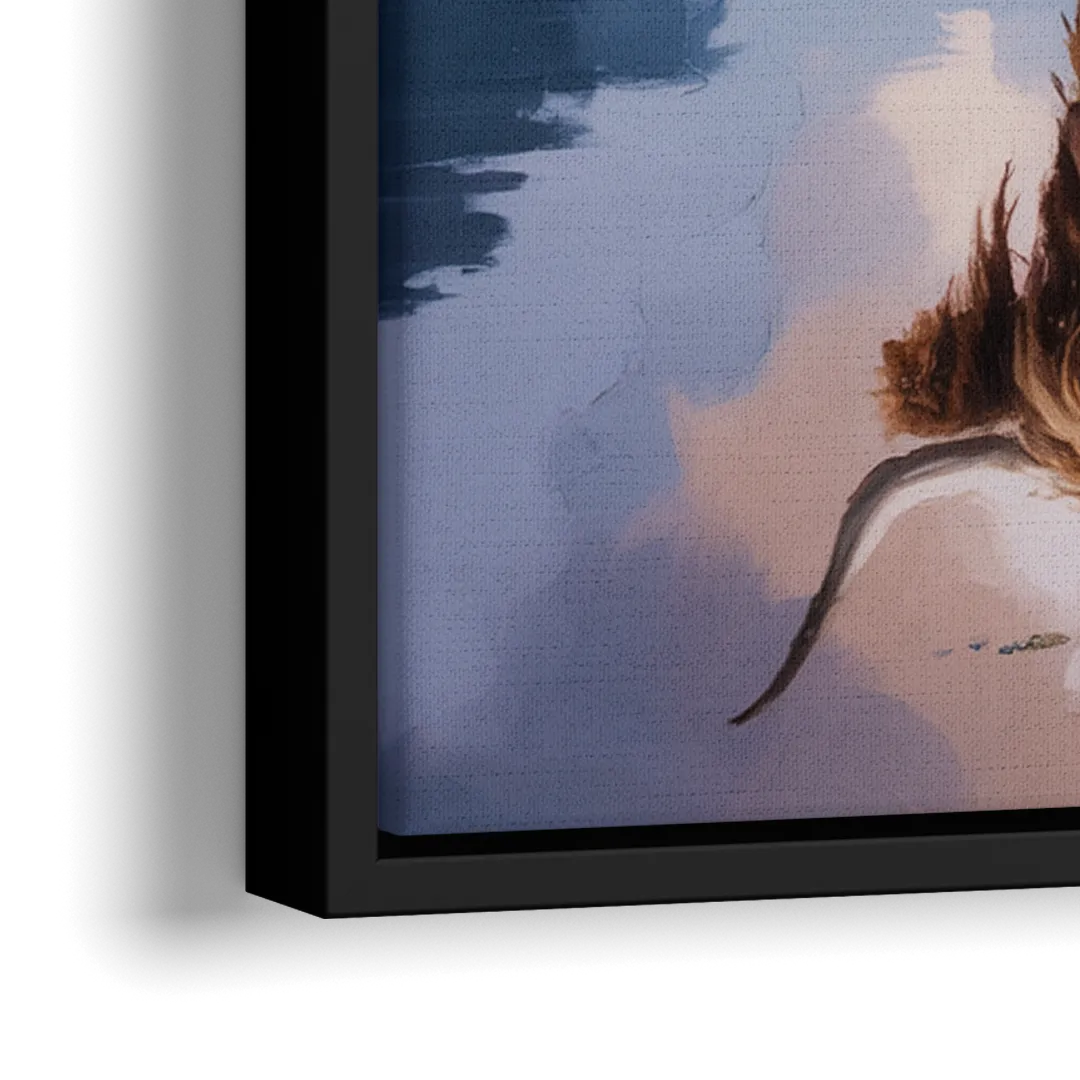 Highland Cow Reflections - Close-Up Black Frame Canvas