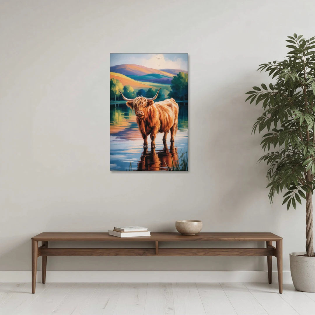 Highland Cow by the Lake - Canvas Wall Art - Coffee Table - 24x36