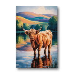 Highland Cow by the Lake - Canvas Wall Art - Front