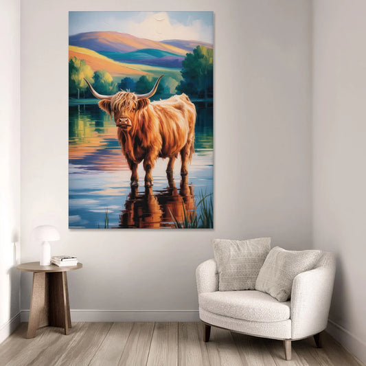 Highland Cow by the Lake - Canvas Wall Art - Sofa - 40x60