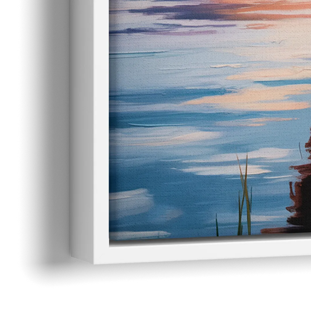 Highland Cow by the Lake - Close-Up White Frame Canvas