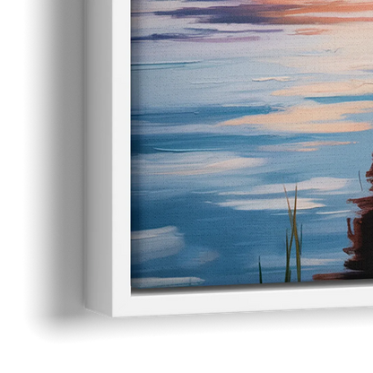 Highland Cow by the Lake - Close-Up White Frame Canvas