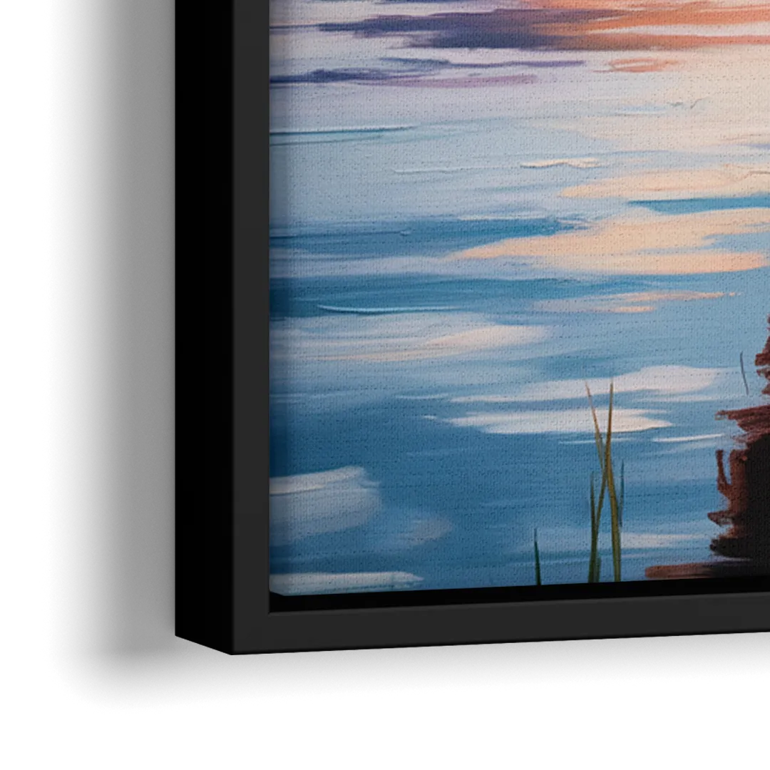 Highland Cow by the Lake - Close-Up Black Frame Canvas