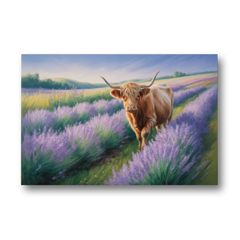 Highland Cow in Lavender Field - Canvas Wall Art - Front
