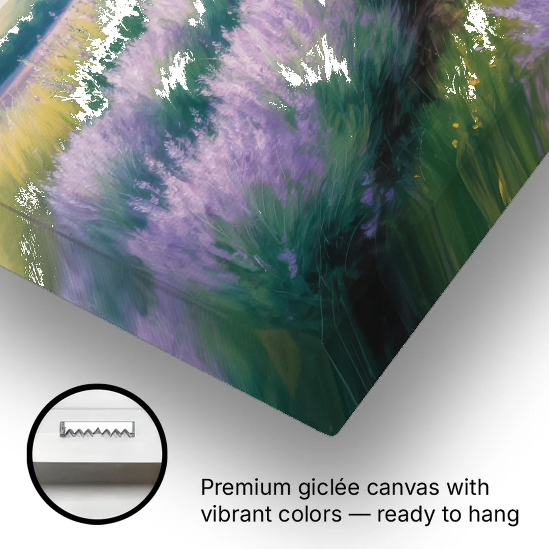 Highland Cow in Lavender Field - Canvas Wall Art - Gallery Wrap Corner