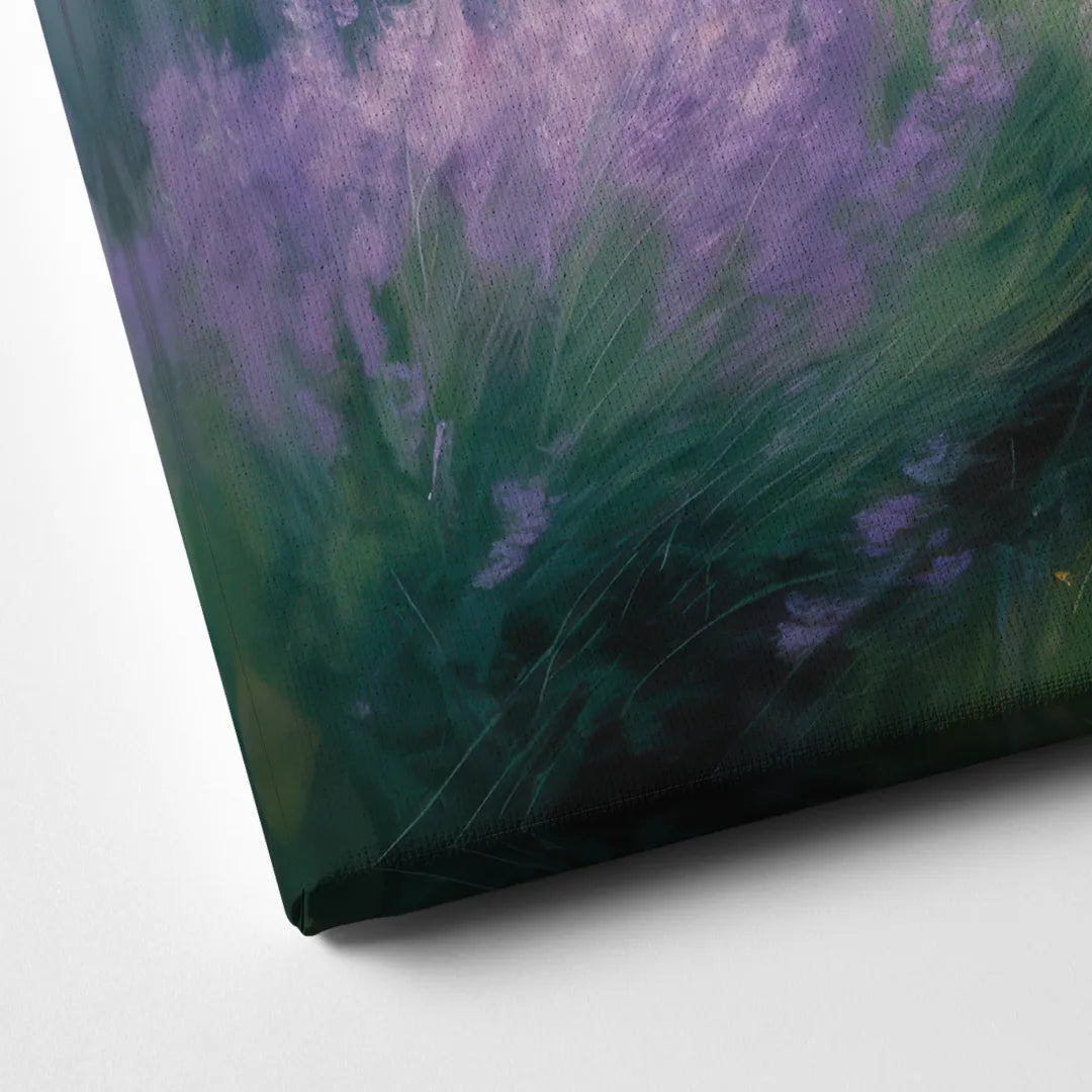 Highland Cow in Lavender Field Canvas Close Up