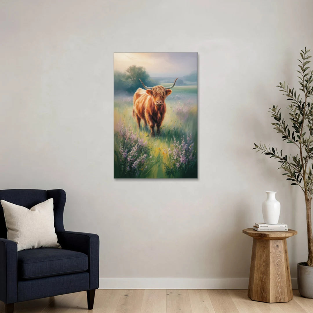 Highland Cow in Mist - Canvas Wall Art - Sofa - 24x36
