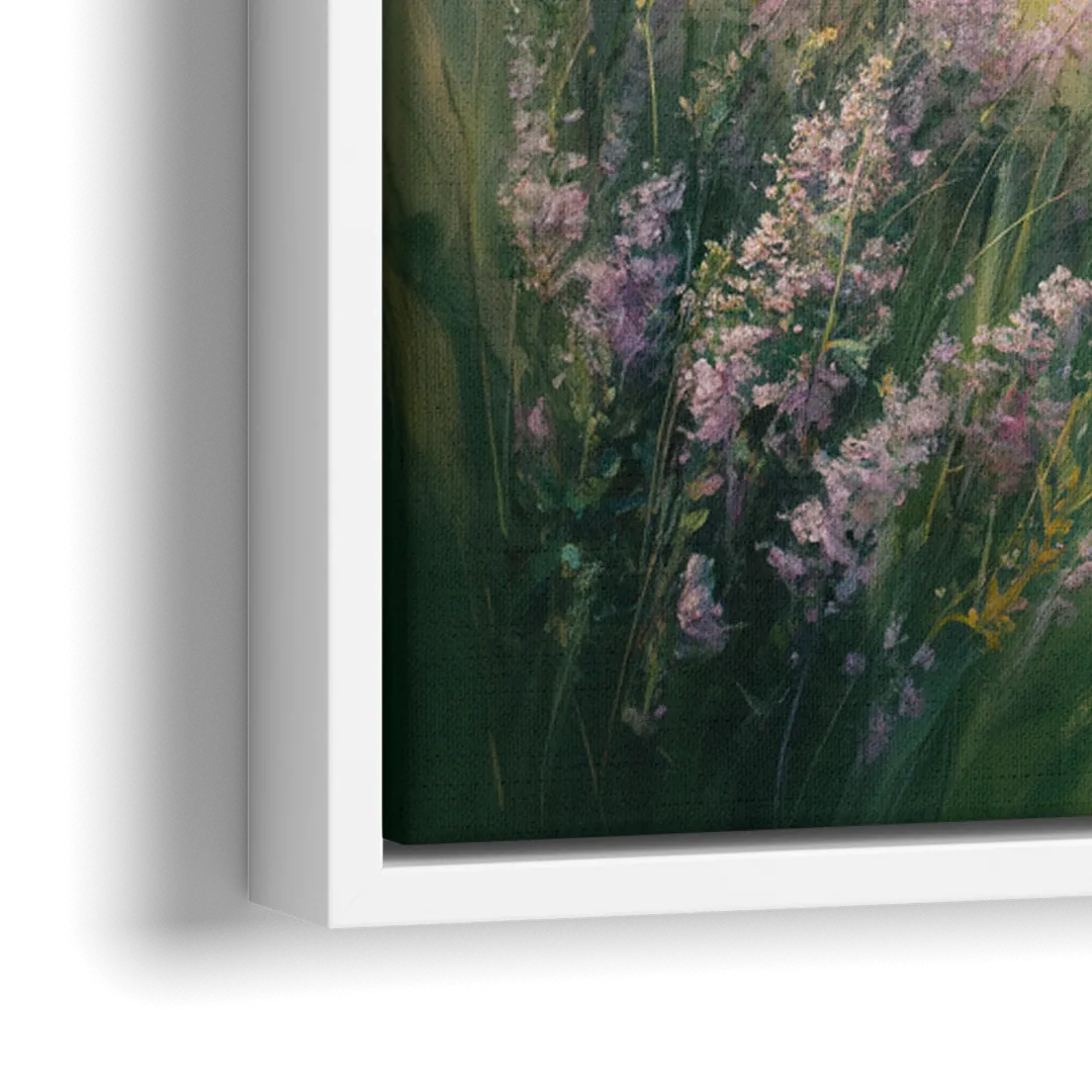 Highland Cow in Mist - Close-Up White Frame Canvas