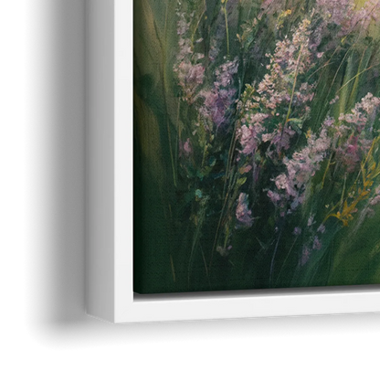 Highland Cow in Mist - Close-Up White Frame Canvas