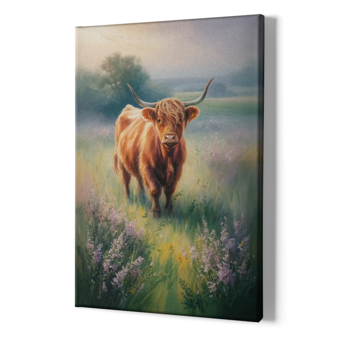 Highland Cow in Mist - Canvas Print Art Sides