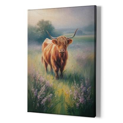 Highland Cow in Mist - Canvas Print Art Sides