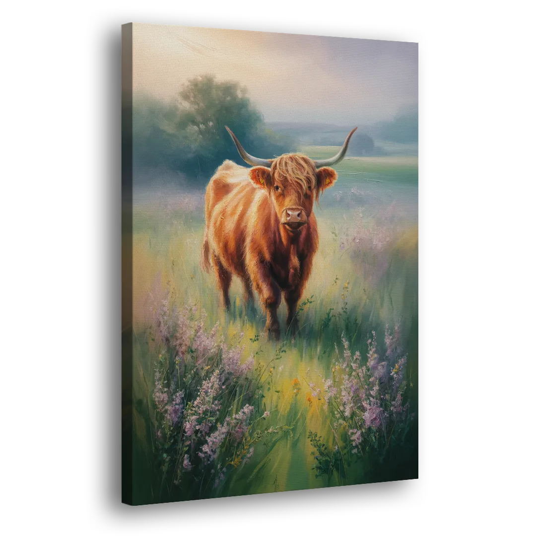 Highland Cow in Mist Side - Canvas Wall Art