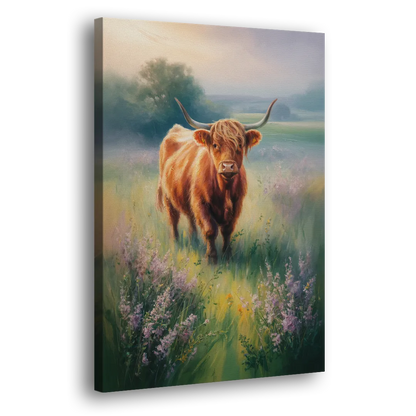 Highland Cow in Mist Side - Canvas Wall Art