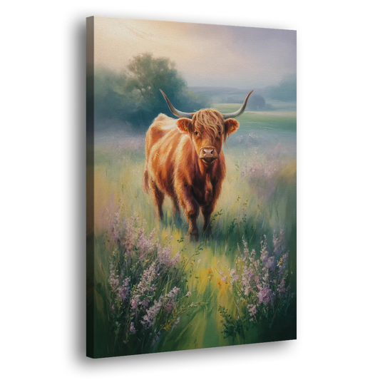 Highland Cow in Mist Side - Canvas Wall Art