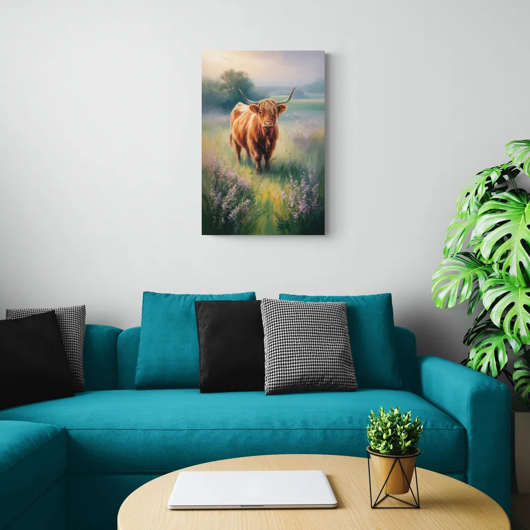 Highland Cow in Mist - Canvas Wall Art Living Room