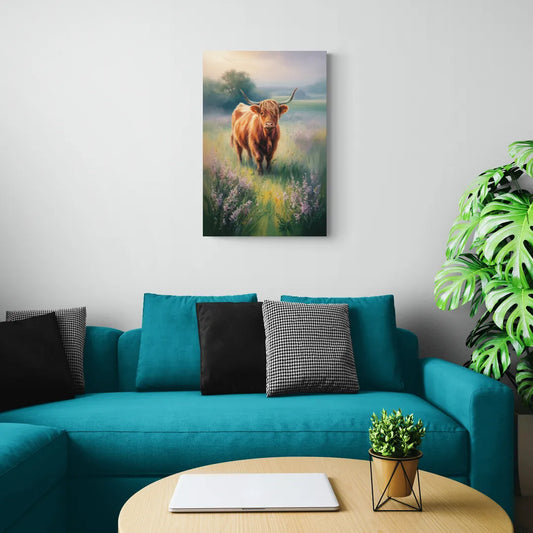 Highland Cow in Mist - Canvas Wall Art Living Room