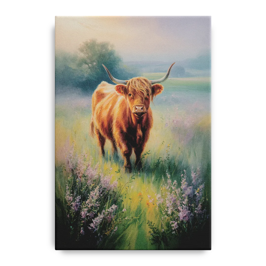 Highland Cow in Mist Front - Canvas Wall Art