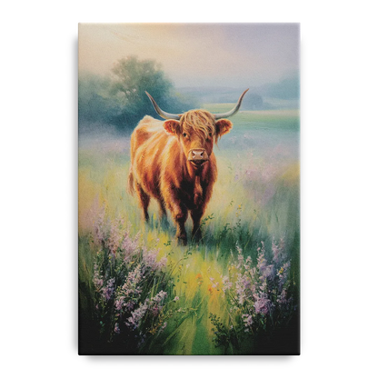 Highland Cow in Mist Front - Canvas Wall Art
