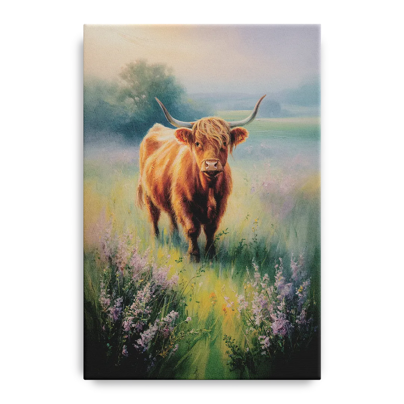 Highland Cow in Mist Front - Canvas Wall Art
