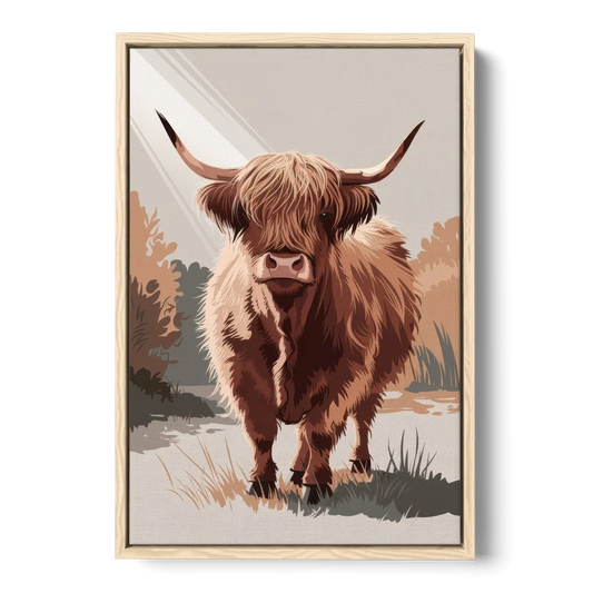 Highland Cows Charm - Oak Framed Canvas Wall Art - Front