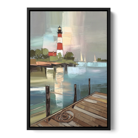 Hilton Head Island Coastal Lighthouse - Black Framed Canvas Wall Art - Front