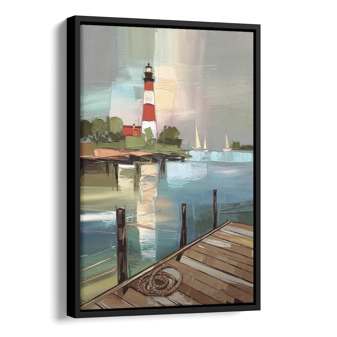 Hilton Head Island Coastal Lighthouse Side - Black Canvas Wall Art
